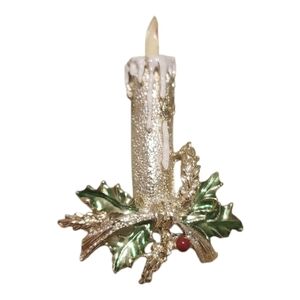 Vintage Candle With Holly Brooch